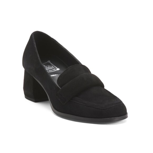 ANTICA CUOIERIA Black Made In Italy Suede Heeled Penny Loafers - Picture 1 of 2